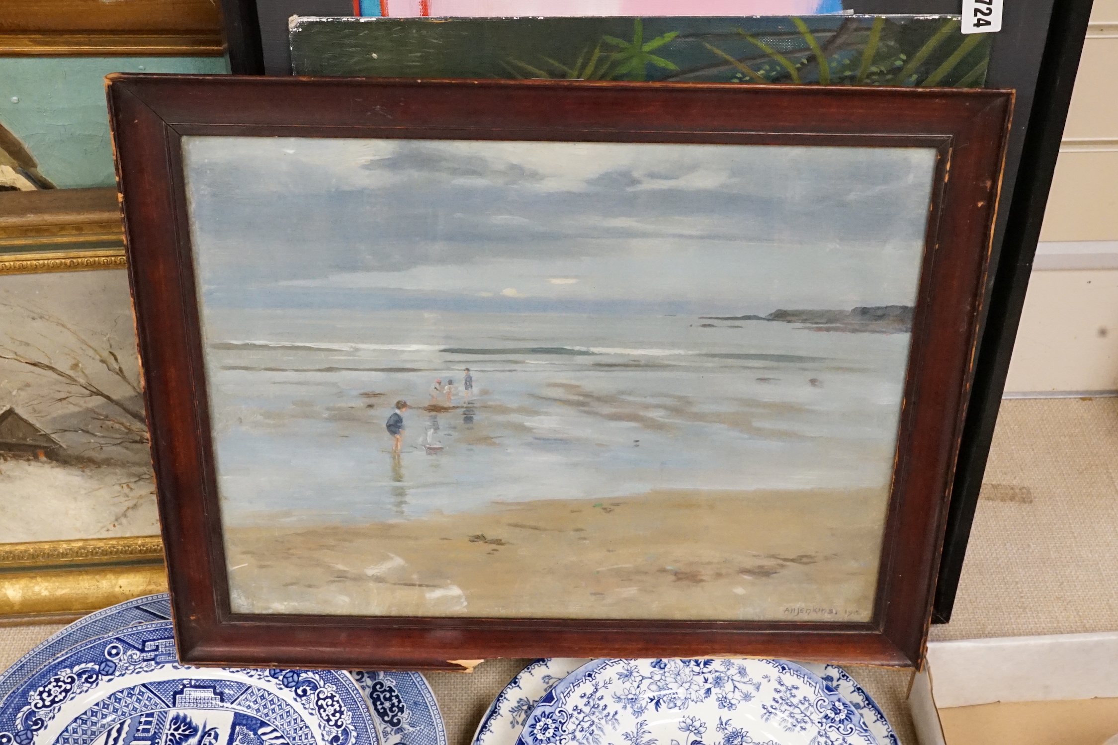 Arthur Henry Jenkins (1871-1940), oil on board, Beach scene, St Andrew's, signed and dated 1912, 34 x 45cm